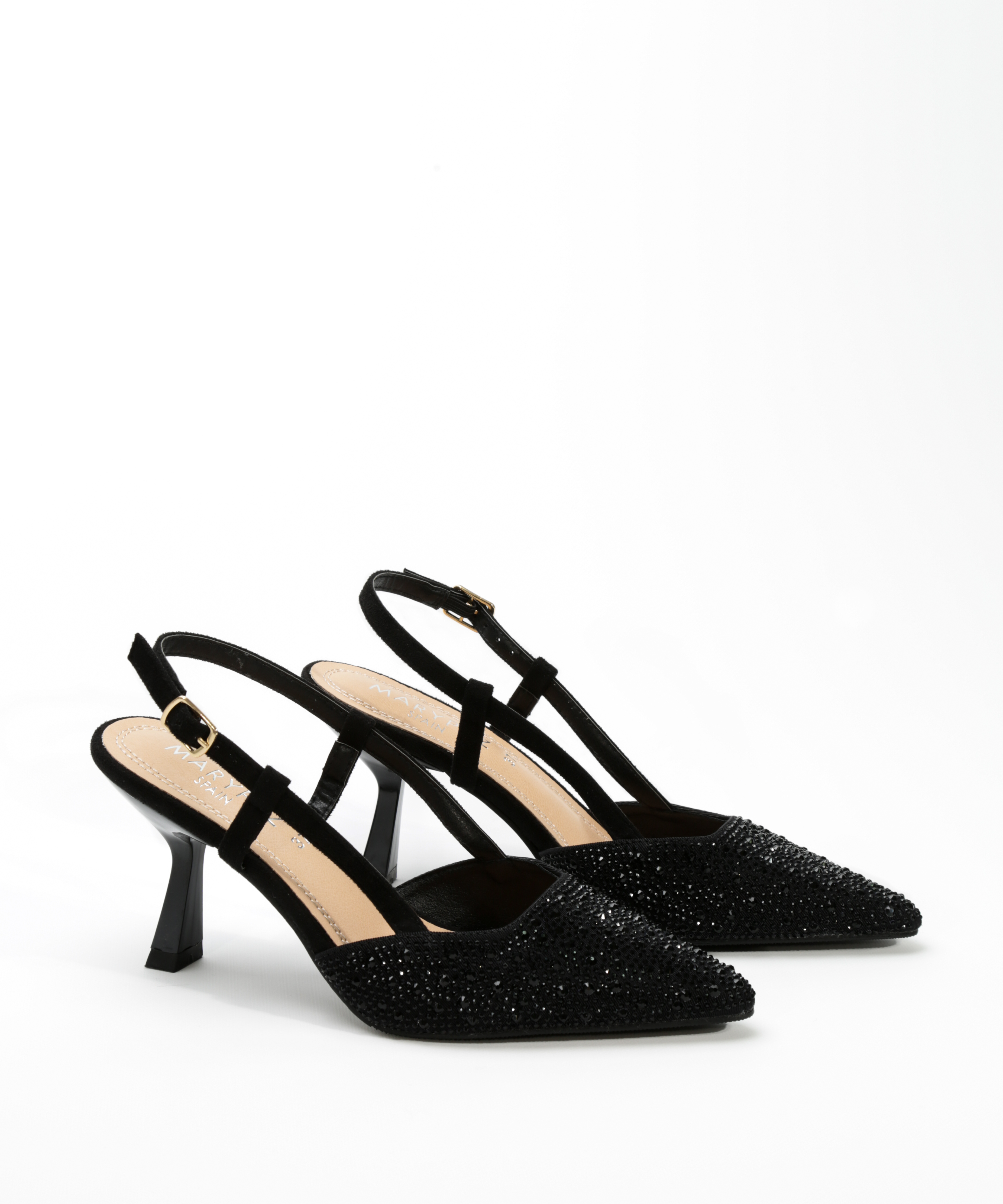 Sapatos de salto abertos com strass